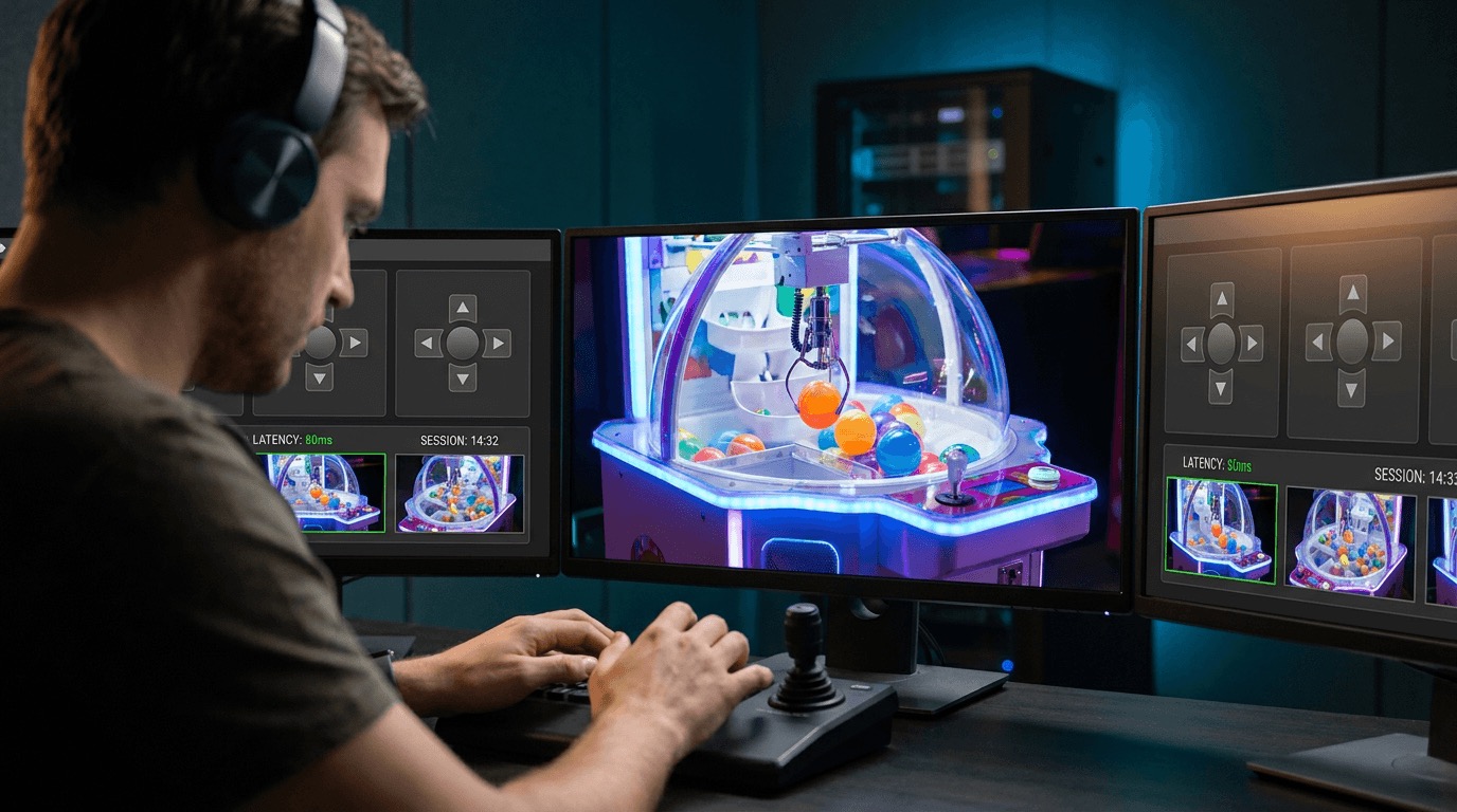 Remote-controlled interactive game machine with low-latency video feed and operator control interface for iGaming platforms