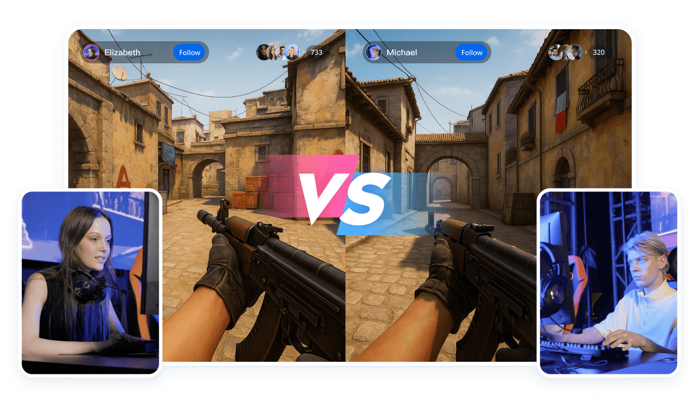 Cross-channel real-time multiplayer battles to boost viewer engagement