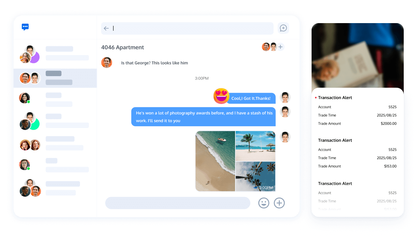 Leverage IM to instantly push transaction alerts and balance changes. Also, build an active in-app community to facilitate user communication and information sharing. When suspicious activity is detected, the system can instantly push fraud alerts to enhance account security.