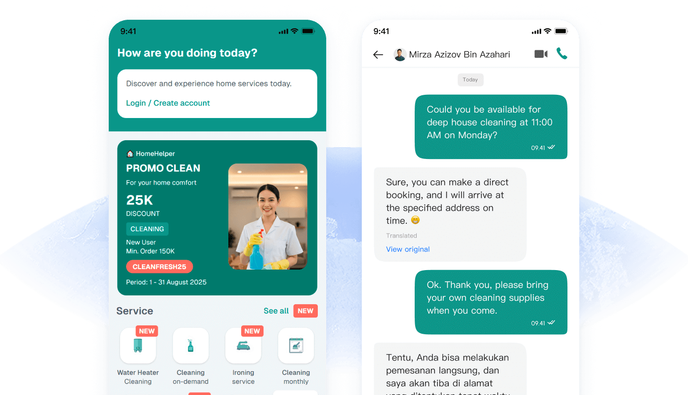 Connect customers with service providers through in-app chat to clarify details before a appointment