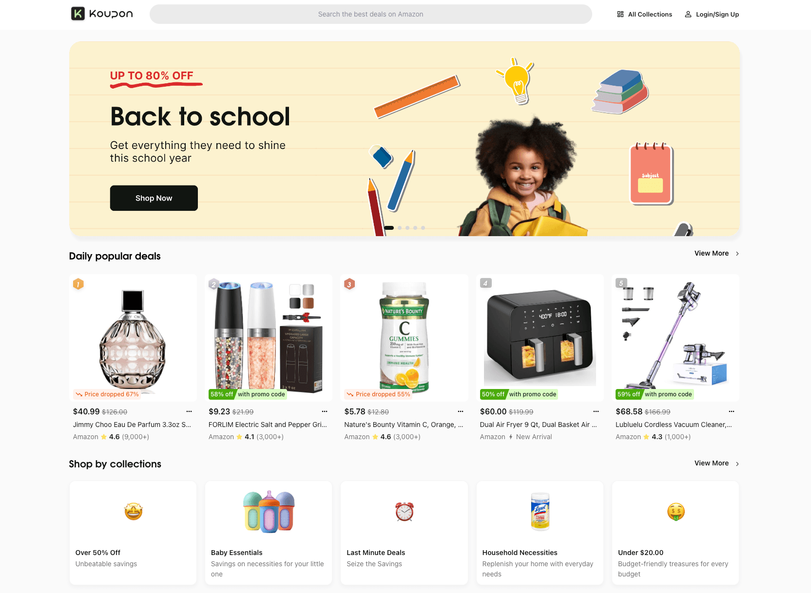 Koupon AI, Back-to-School Sale, Daily Deals, Popular Products, Artificial Intelligence, Personalized Recommendations, Intelligent Search